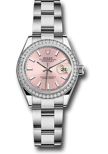 Rolex Steel and White Gold Rolesor Lady-Datejust 28 Watch - 44 Diamond Bezel - Pink Index Dial - Oyster Bracelet - 279384RBR