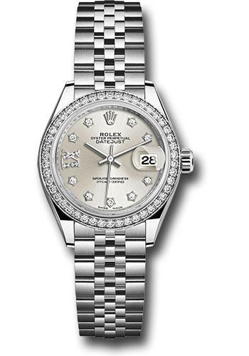 Rolex Steel and White Gold Rolesor Lady-Datejust 28 Watch - 44 Diamond Bezel - Silver Diamond Star Dial - Jubilee Bracelet - 279384RBR