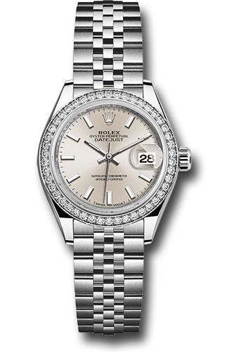 Rolex Steel and White Gold Rolesor Lady-Datejust 28 Watch - 44 Diamond Bezel - Silver Index Dial - Jubilee Bracelet - 279384RBR