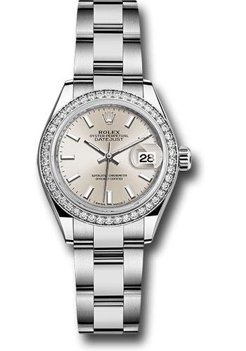 Rolex Steel and White Gold Rolesor Lady-Datejust 28 Watch - 44 Diamond Bezel - Silver Index Dial - Oyster Bracelet - 279384RBR