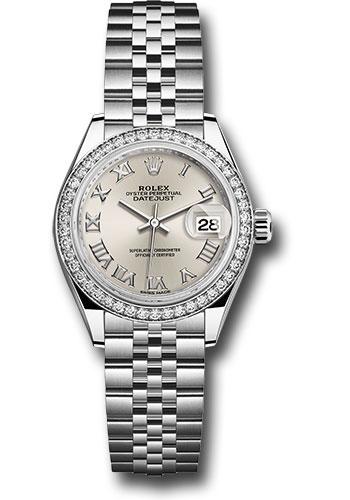 Rolex Steel and White Gold Rolesor Lady-Datejust 28 Watch - 44 Diamond Bezel - Silver Roman Dial - Jubilee Bracelet - 279384RBR
