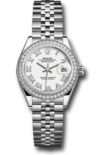 Rolex Steel and White Gold Rolesor Lady-Datejust 28 Watch - 44 Diamond Bezel - White Roman Dial - Jubilee Bracelet - 279384RBR