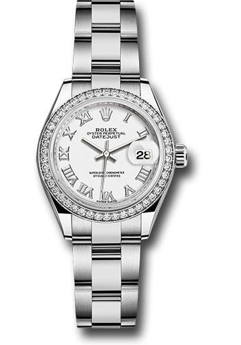 Rolex Steel and White Gold Rolesor Lady-Datejust 28 Watch - 44 Diamond Bezel - White Roman Dial - Oyster Bracelet - 279384RBR