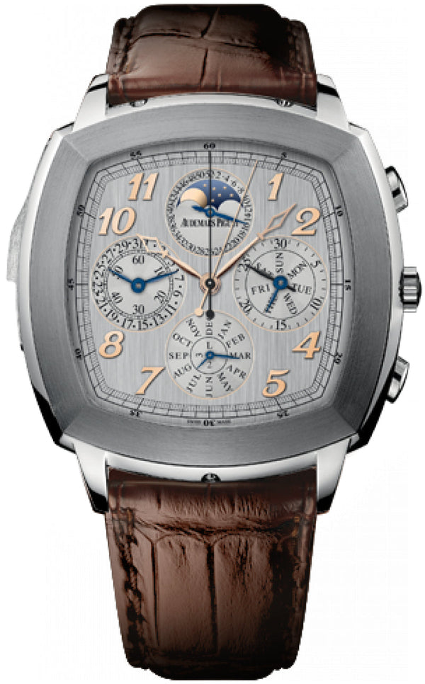 Audemars Piguet Tradition Grande Complication 47mm Silver Arabic White Gold Bezel Titanium Leather | 26567TI.OO.D092CR.01
