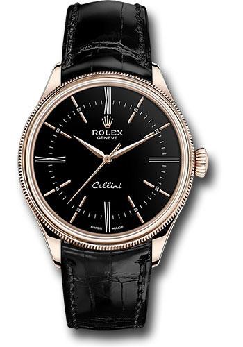 Rolex Cellini Time Watch - Everose Gold - Black Dial - Black Leather Strap - 50505