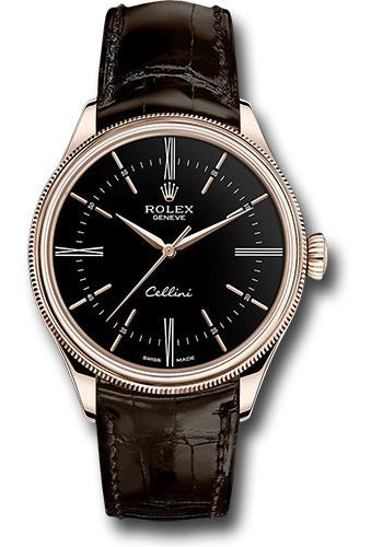 Rolex Cellini Time Watch - Everose - Black Dial - Brown Leather Strap - 50505