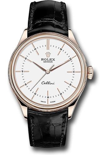 Rolex Cellini Time Watch - Everose - White Dial - Black Leather Strap - 50505