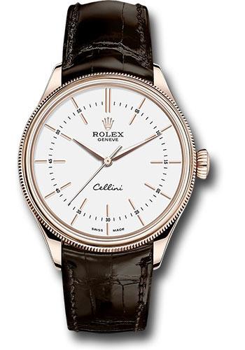 Rolex Cellini Time Watch - Everose Gold - White Dial - Brown Leather Strap - 50505
