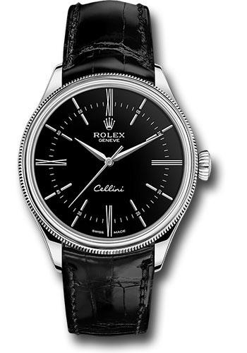 Rolex Cellini Time Watch - White Gold - Black Dial - Black Leather Strap - 50509