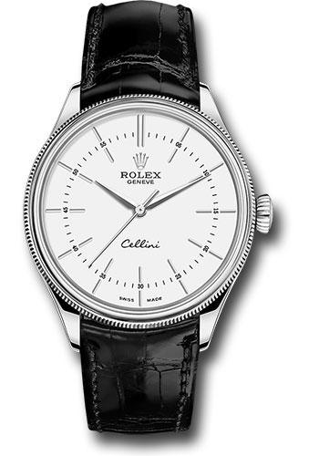 Rolex Cellini Time Watch - White Gold - White Dial - Black Leather Strap - 50509