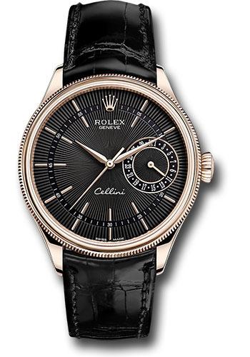 Rolex Cellini Date Watch - Everose Gold - Black Dial - Black Leather Strap - 50515