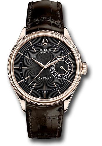Rolex Cellini Date Watch - Everose - Black Dial - Brown Leather Strap - 50515