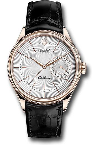 Rolex Cellini Date Watch - Everose - Silver Dial - Black Leather Strap - 50515