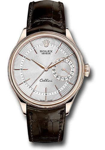 Rolex Cellini Date Watch - Everose Gold - Silver Dial - Brown Leather Strap - 50515