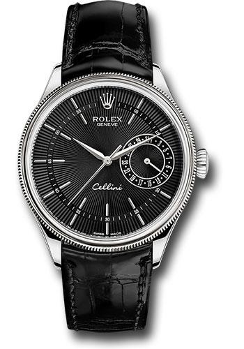 Rolex Cellini Date Watch - White Gold - Black Dial - Black Leather Strap - 50519