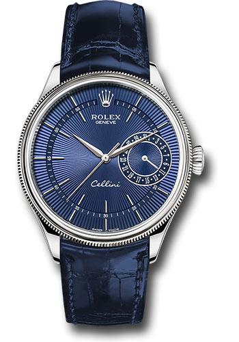 Rolex Cellini Date Watch - White Gold - Blue Dial - Blue Leather Strap - 50519