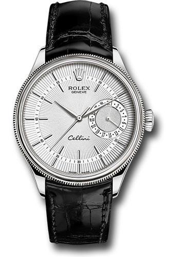 Rolex Cellini Date Watch - White Gold - Silver Dial - Black Leather Strap - 50519