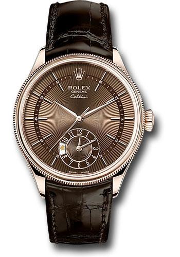 Rolex Cellini Dual Time Watch - Everose - Brown Dial - Brown Leather Strap - 50525