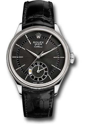 Rolex Cellini Dual Time Watch - White Gold - Black Dial - Black Leather Strap - 50529