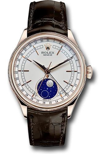 Rolex Cellini Moonphase Watch - Everose Gold - White Dial - Tobacco Leather Strap - 50535
