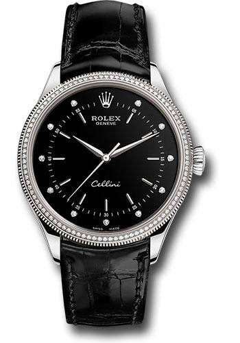 Rolex Cellini Time Watch - White Gold - Black Dial - Black Leather Strap - 50609RBR