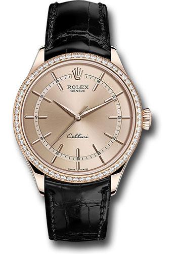 Rolex Cellini Time Watch - Everose - Pink Dial - Black Leather Strap - 50705RBR