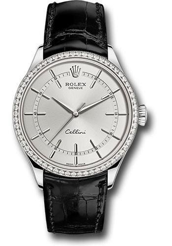 Rolex Cellini Time Watch - White Gold - Rhodium Dial - Black Leather Strap - 50709RBR