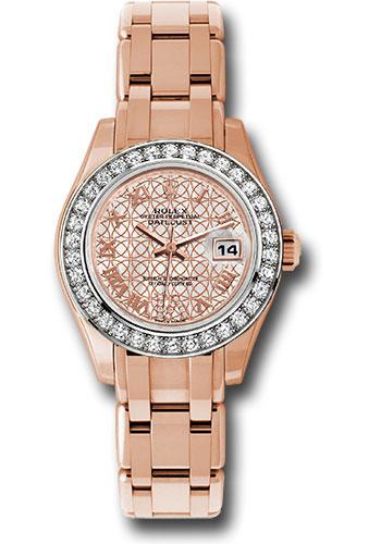 Rolex Everose Gold Lady-Datejust Pearlmaster 29 Watch - 34 Diamond Bezel - Mother-Of-Pearl And Pink Gold Lotus Flower Motif Roman Dial - 80285