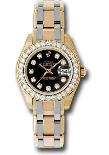 Rolex Yellow Gold Lady-Datejust Pearlmaster 29 Watch - 32 Diamond Bezel - Black Diamond Dial - 80298bic