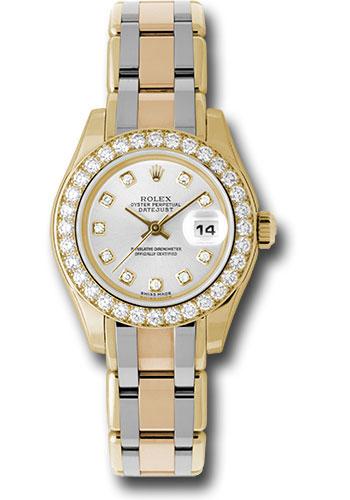 Rolex Yellow Gold Lady-Datejust Pearlmaster 29 Watch - 32 Diamond Bezel - Silver Diamond Dial - 80298bic