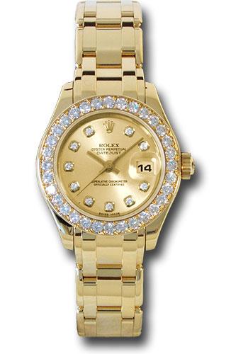 Rolex Yellow Gold Lady-Datejust Pearlmaster 29 Watch - 32 Diamond Bezel - Champagne Diamond Dial - 80298