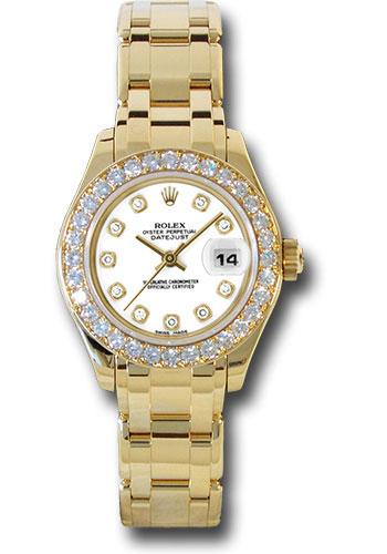 Rolex Yellow Gold Lady-Datejust Pearlmaster 29 Watch - 32 Diamond Bezel - White Diamond Dial - 80298