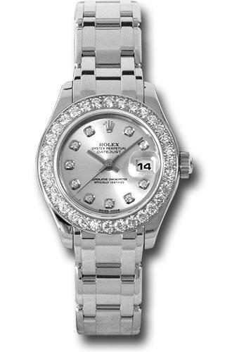 Rolex White Gold Lady-Datejust Pearlmaster 29 Watch - 32 Diamond Bezel - Silver Diamond Dial - 80299