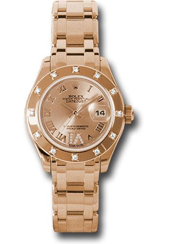 Rolex Pink Gold Lady-Datejust Pearlmaster 29 Watch - 12 Diamond Bezel - Pink Champagne Diamond Roman Vi Roman Dial - 80315