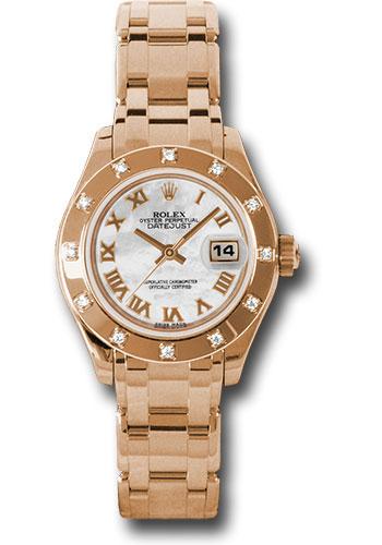 Rolex Pink Gold Lady-Datejust Pearlmaster 29 Watch - 12 Diamond Bezel - Mother-Of-Pearl Roman Dial - 80315