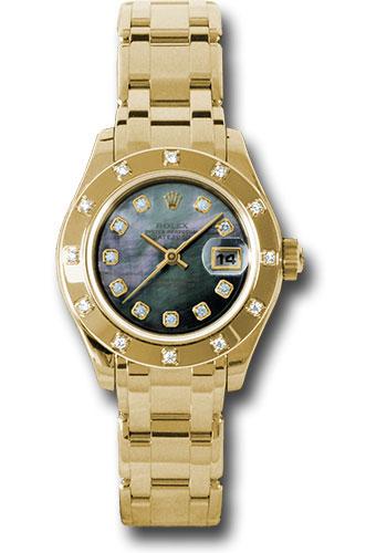 Rolex Yellow Gold Lady-Datejust Pearlmaster 29 Watch - 12 Diamond Bezel - Dark Mother-Of-Pearl Diamond Dial - 80318