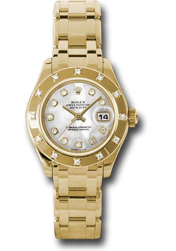 Rolex Yellow Gold Lady-Datejust Pearlmaster 29 Watch - 12 Diamond Bezel - Mother-Of-Pearl Diamond Dial - 80318