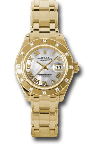 Rolex Yellow Gold Lady-Datejust Pearlmaster 29 Watch - 12 Diamond Bezel - Mother-Of-Pearl Roman Dial - 80318