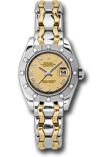 Rolex White Gold Lady-Datejust Pearlmaster 29 Watch - 12 Diamond Bezel - Champagne Mirror Roman Dial - 80319