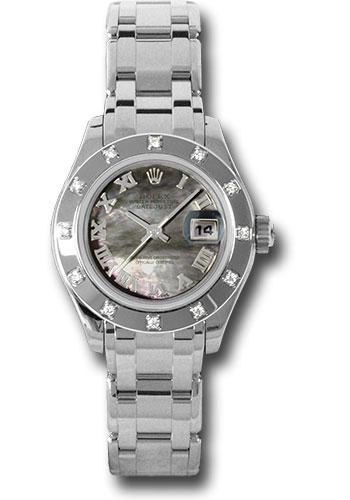 Rolex White Gold Lady-Datejust Pearlmaster 29 Watch - 12 Diamond Bezel - Dark Mother-Of-Pearl Roman Dial - 80319