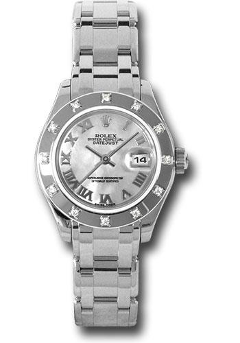 Rolex White Gold Lady-Datejust Pearlmaster 29 Watch - 12 Diamond Bezel - Mother-Of-Pearl Roman Dial - 80319