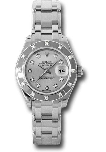 Rolex White Gold Lady-Datejust Pearlmaster 29 Watch - 12 Diamond Bezel - Silver Diamond Dial - 80319