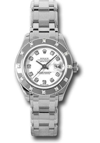 Rolex White Gold Lady-Datejust Pearlmaster 29 Watch - 12 Diamond Bezel - White Diamond Dial - 80319