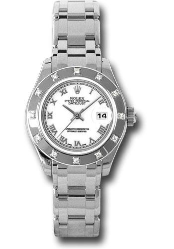 Rolex White Gold Lady-Datejust Pearlmaster 29 Watch - 12 Diamond Bezel - White Roman Dial - 80319