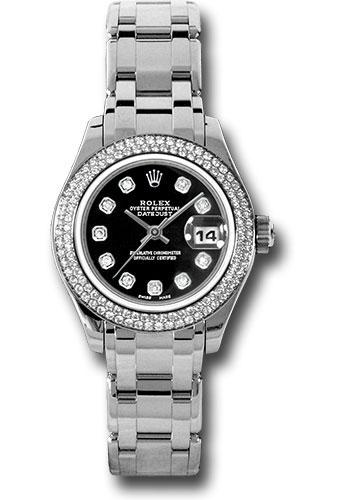 Rolex White Gold Lady-Datejust Pearlmaster 29 Watch - 116 Diamond Bezel - Black Diamond Dial - 80339