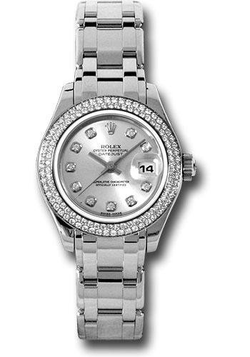 Rolex White Gold Lady-Datejust Pearlmaster 29 Watch - 116 Diamond Bezel - Silver Diamond Dial - 80339