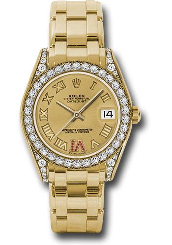 Rolex Yellow Gold Datejust Pearlmaster 34 Watch - 34 Diamond Bezel - Champagne Ruby Roman Vi Roman Dial - 81158