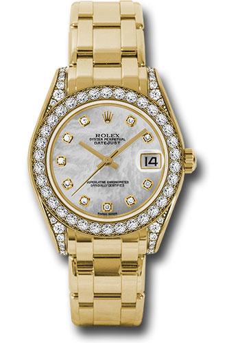 Rolex Yellow Gold Datejust Pearlmaster 34 Watch - 34 Diamond Bezel - White Mother-Of-Pearl Diamond Dial - 81158