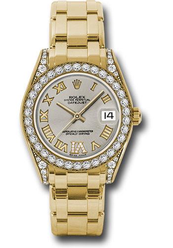 Rolex Yellow Gold Datejust Pearlmaster 34 Watch - 34 Diamond Bezel - Silver Roman Dial - 81158