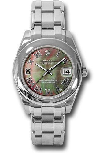 Rolex White Gold Datejust Pearlmaster 34 Watch - Domed Bezel - Grey Mother-Of-Pearl Roman Dial - 81209